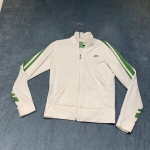 Nike Track Jacket Girls Small White Gym Training Swoosh Logo Mock Neck Full Zip